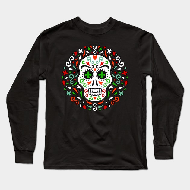 Christmas Sugar Skull Long Sleeve T-Shirt by AdeShirts